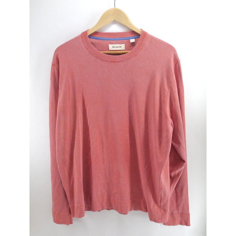 Men's Borgo 28 Cotton Crew‎ Neck Long Sleeve Pink Sweater Large Made in Italy
